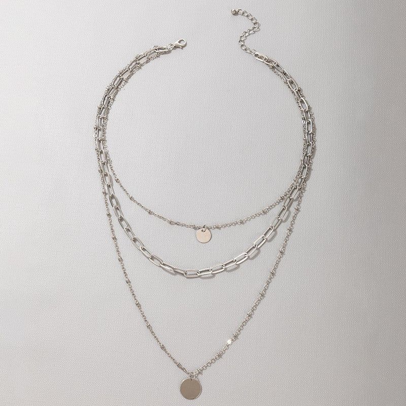 Geometric Pendant Round Three layer Necklace