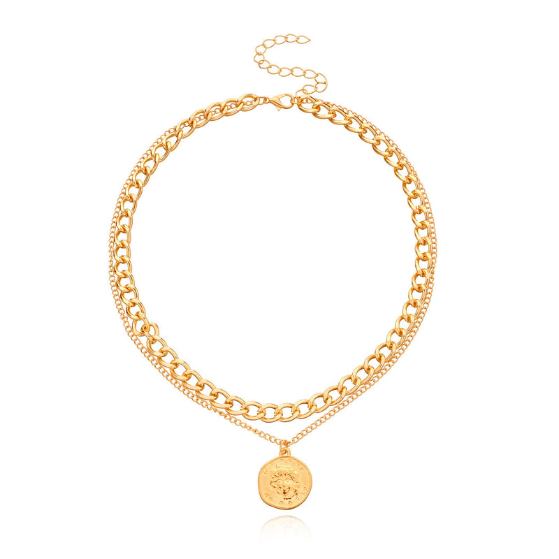 Multi layer Coin Chain Choker Necklace