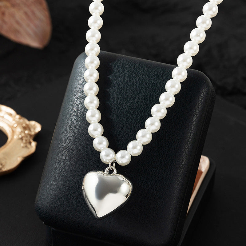 Heart Pearl Beads Chain Choker Necklaces