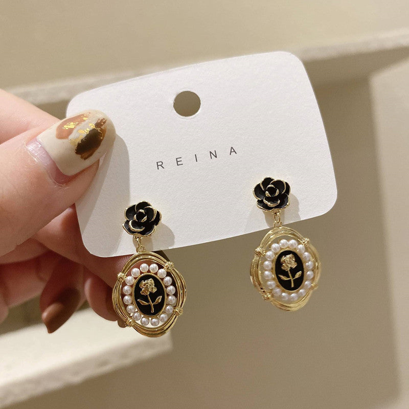 Enameled Pearl Beads Earrings