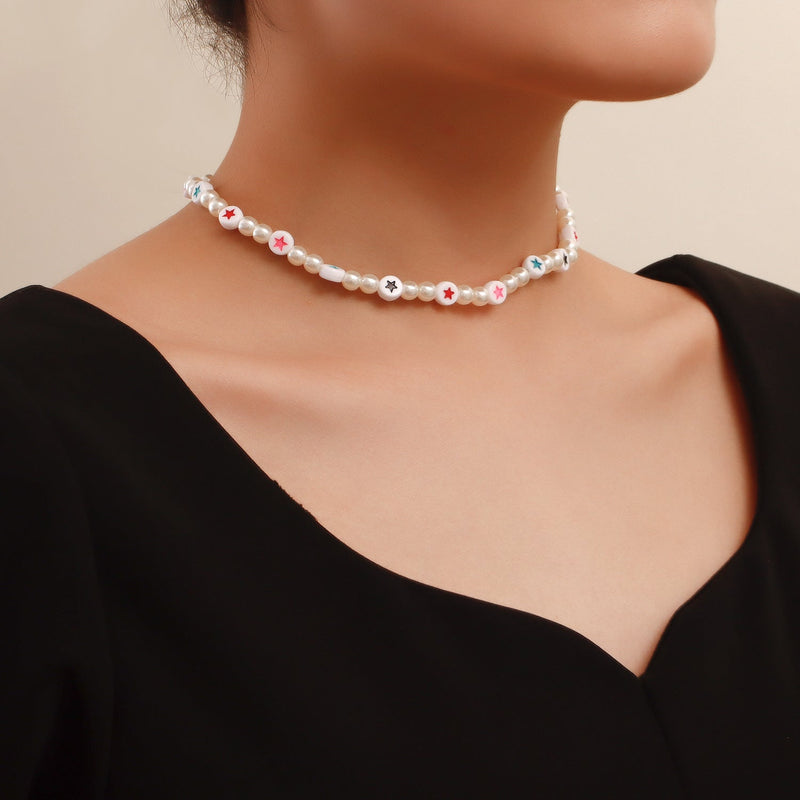 Bohemian Holiday Pearl Necklace Sweet Simple Pearl Star