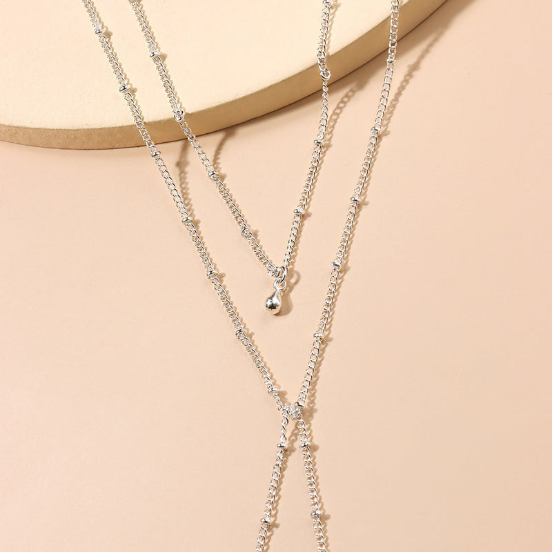 Double Layer Tassel Long Bead Chain Choker Necklace