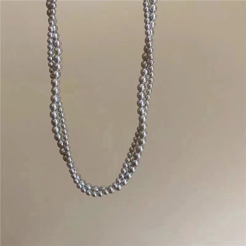 Gray Glass Pearl Necklace Vintage Twisted Pearl Choker