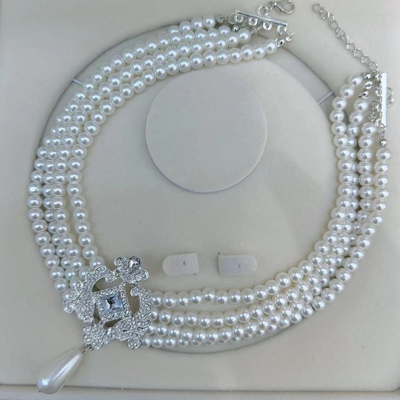 Multi Layers Strand Chokers Beaded Imitation Pearl Chains Necklace for Women Necklace Party Jewelry