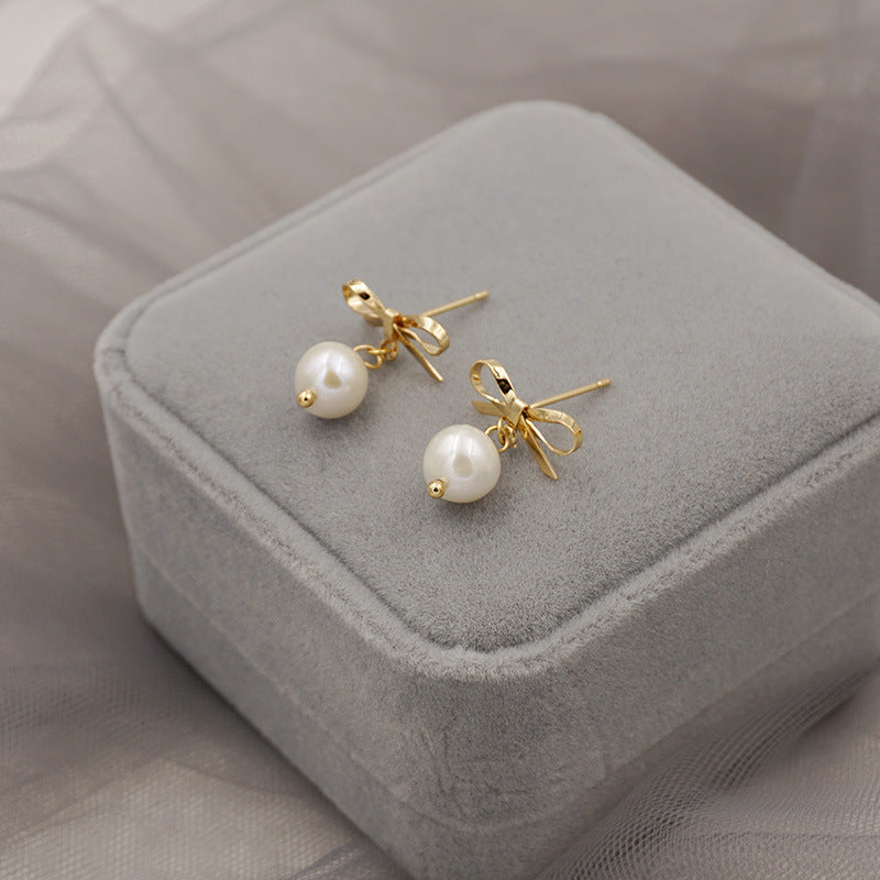 Elegant Pearl Bow Knot Earrings
