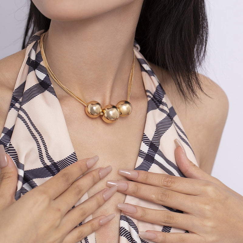 Classic Simple Gold Ball Pendant Choker Chain Necklace
