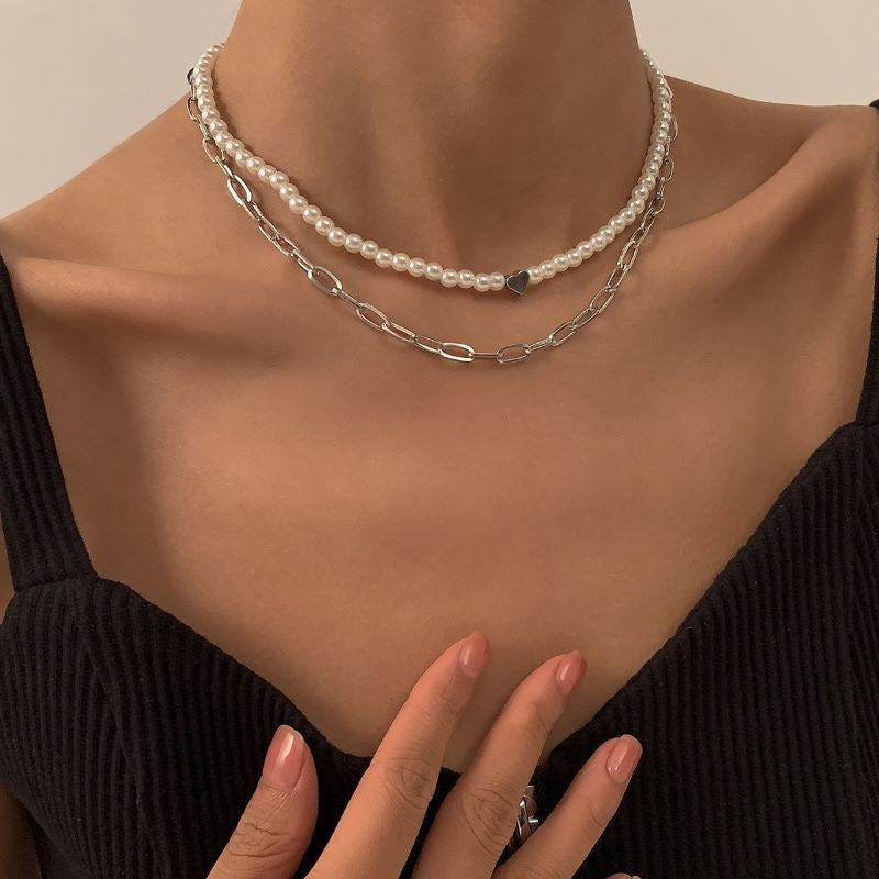 Pearl love Necklace Double Layer