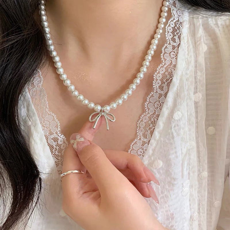 Bow Knot Women Pearl Beads Necklace