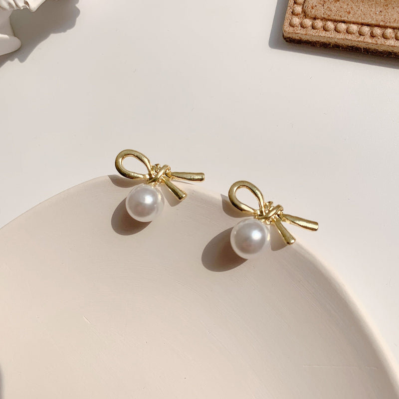 Imitation Pearl Bowknot Earrings