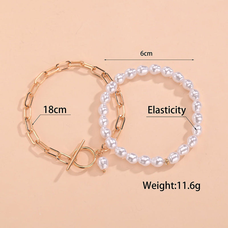 Imitation Pearl Beads Chain Bracelet Set