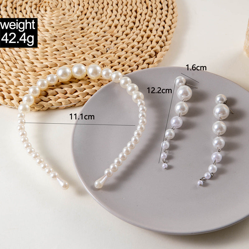 Pearl Headband Faux Pearls Beads Bridal Hair Hoop Earring Set