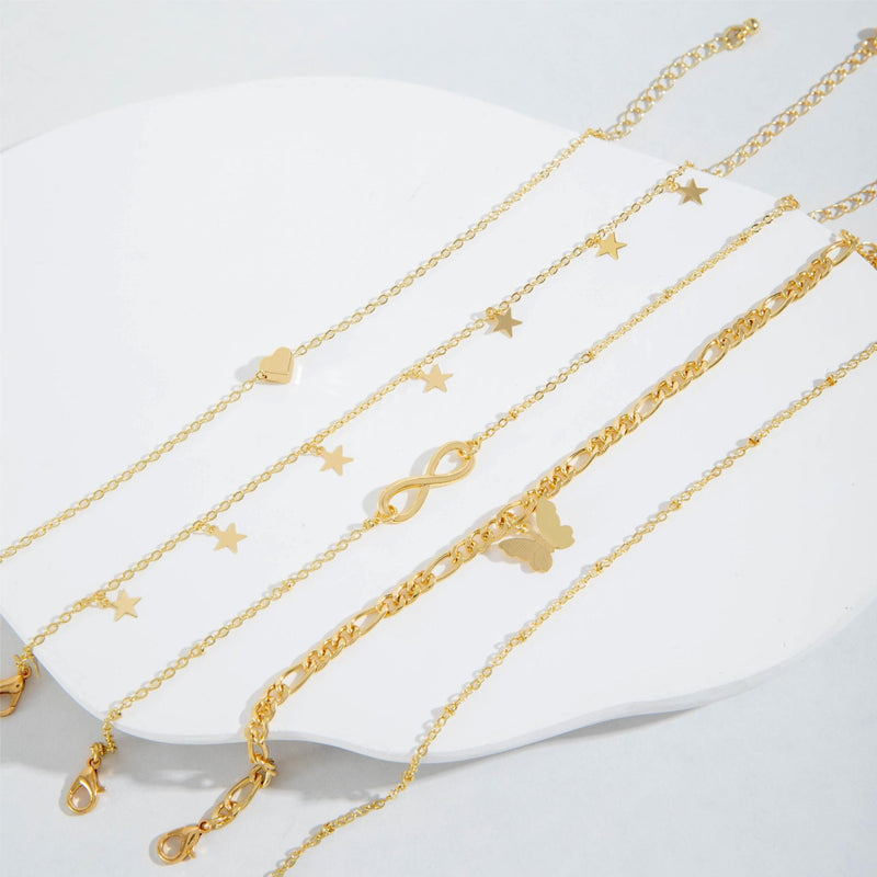 Fashion Butterfly Pearl Infinity Heart Anklet Set