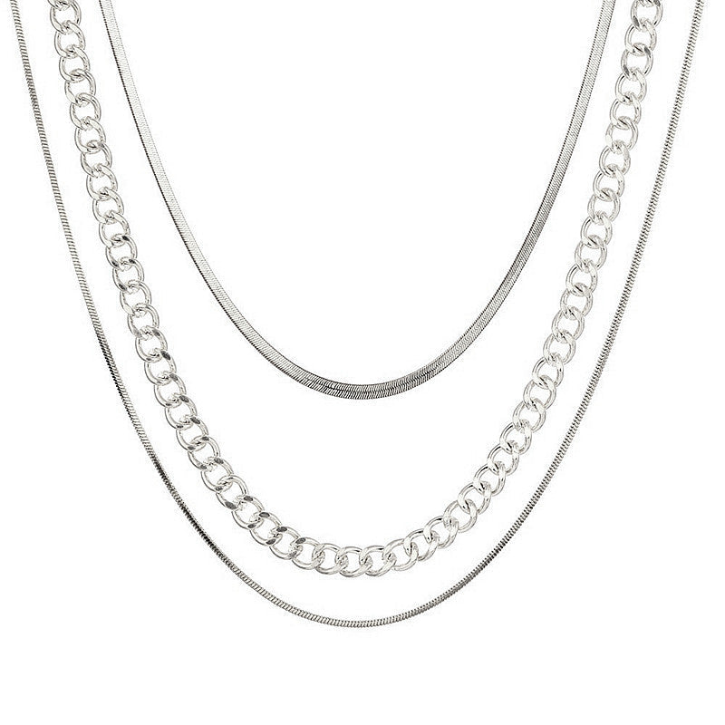 Women Fashion Simple Gold Chains Necklace Multi Layer Choker