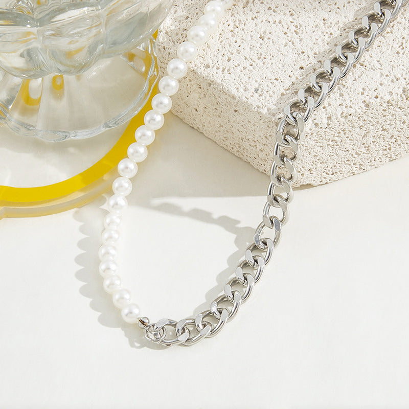 Elegant Chain Choker Necklace Fashion White Pearl