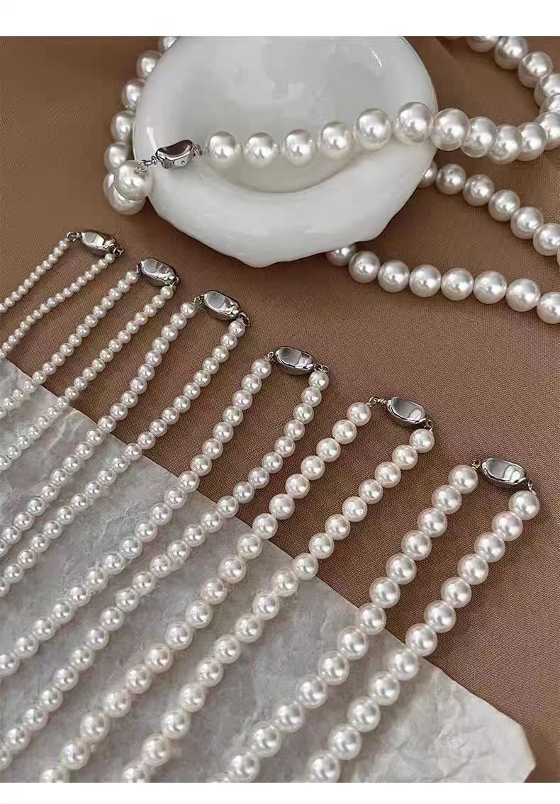 Women French Style Fever Glass Pearl Beads Choker Necklace