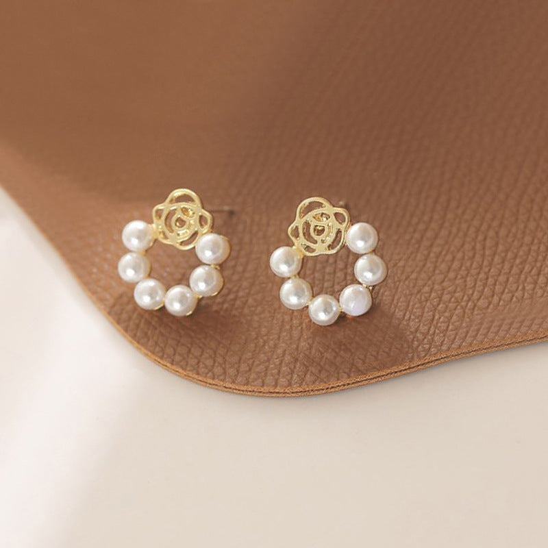 Hollow Rose Pearl Women Earrings