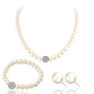 3 PCS Set Pearl Necklace Bracelet Earring Party Jewelry Set