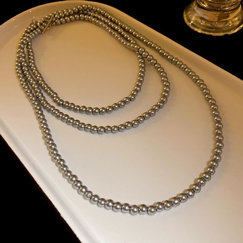 Gray Long Multi-layered Grey Pearl Necklace for Women