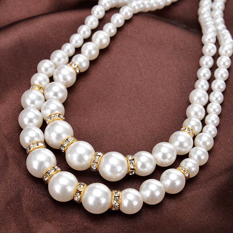Multi-Layer Pearl Statement Bridal Choker Necklace