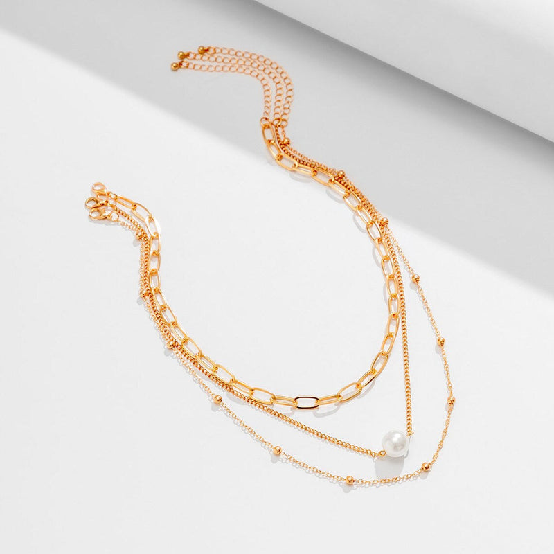 Vintage Pearl Charm Layered Fashion Necklace Statement Jewelry