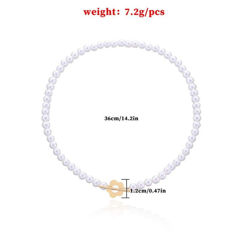 Bohemian Style OT Buckle Flower Shape Pearl Choker Necklace