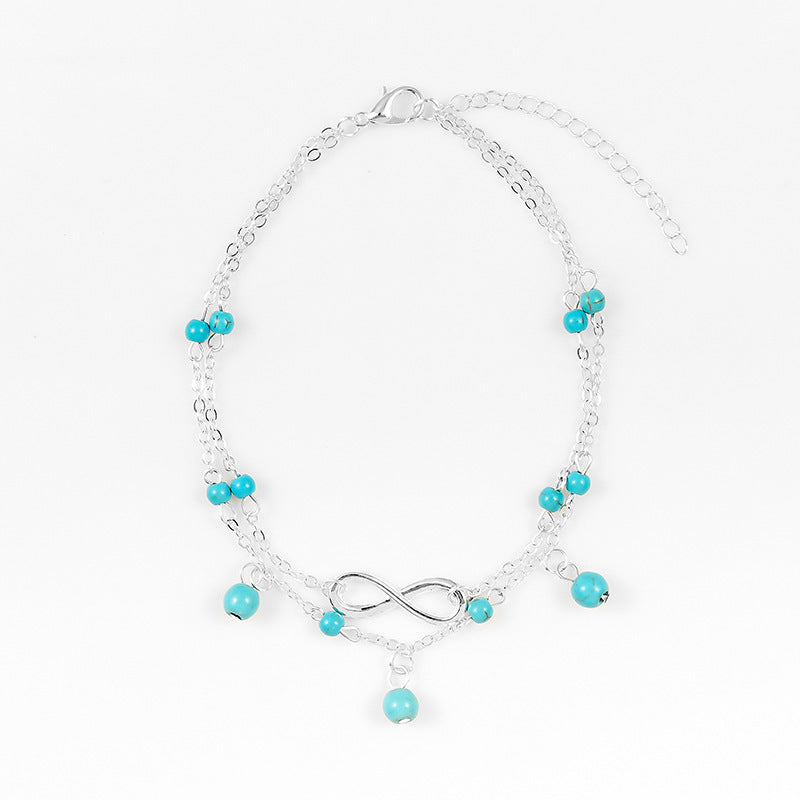 Simple Vintage Turquoise Double Layer Anklet Jewelry