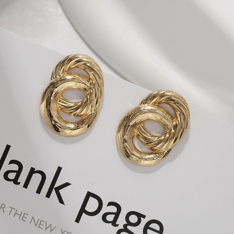 Double Twisted Circle Women Big Stud Earring