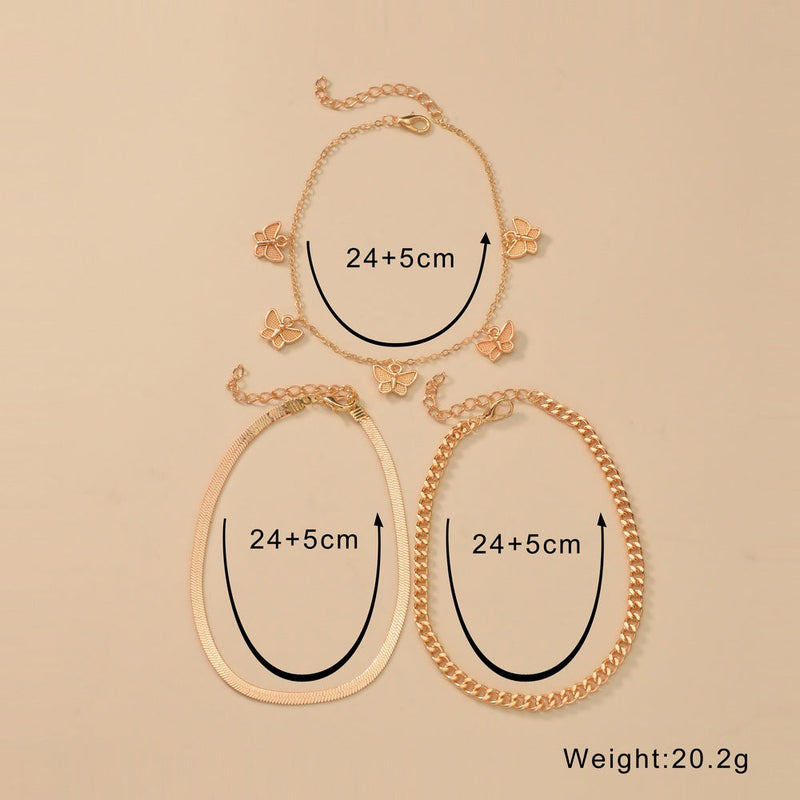 Figaro Chain Geometric Anklet Women Butterfly Tassel Multilayer Foot Chain
