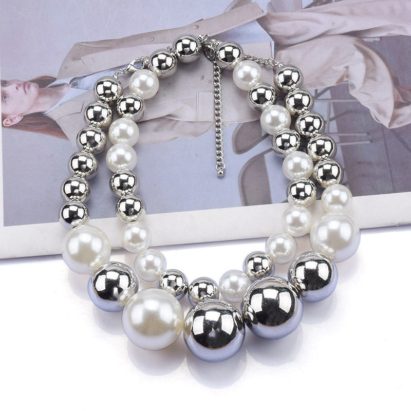 Round Beads Faux Pearl Beaded Necklace