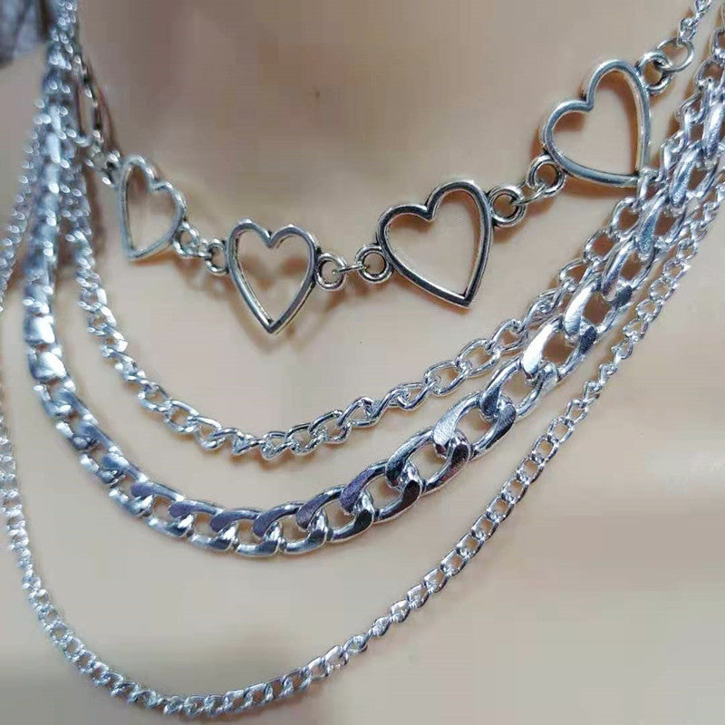 Geometric Chain Choker Necklace Hollow Heart