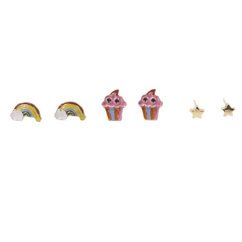 Rainbow ice cream star earrings set