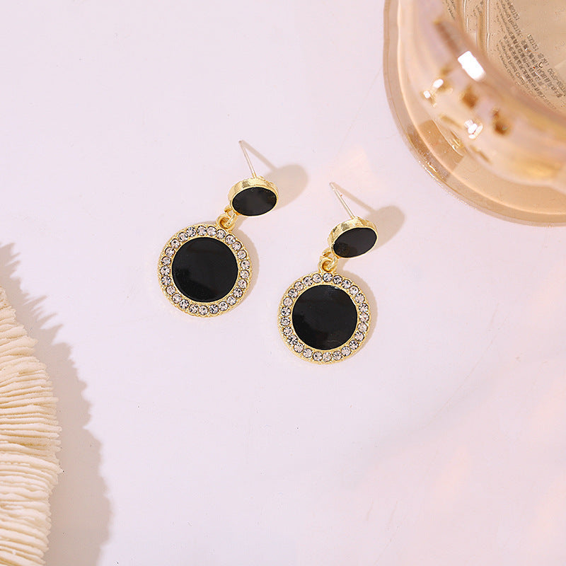 Black Round Rhinestone Earrings