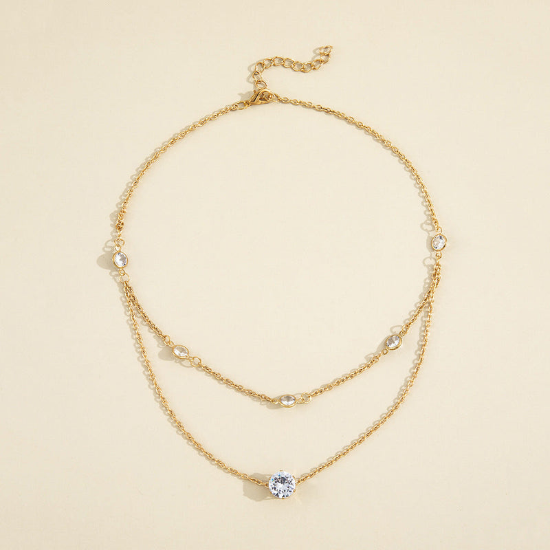 Simple Bead Layer Chain Zircon Choker Necklace