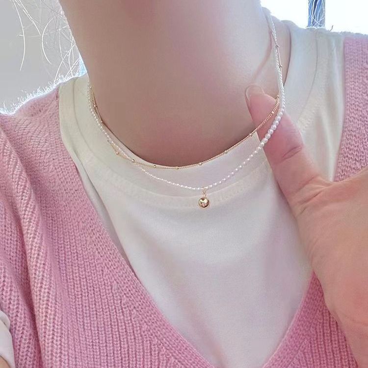 Stacked Pearl Necklaces White Pearl Beaded Necklace