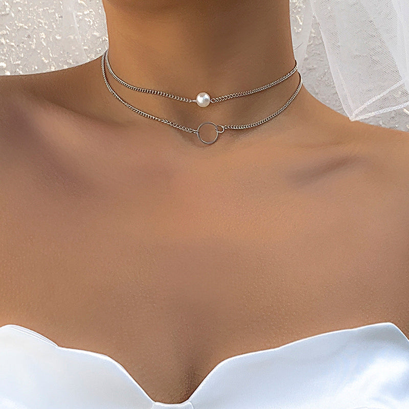 Modern Choker Necklace Two Layers Ring Chain