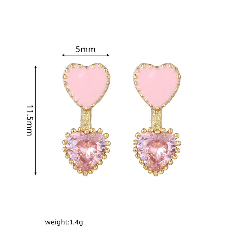 16 Pairs Pink Heart Stud Hoop Huggies Drop Earrings Set, 18K Gold Plated Stacking CZ & Pearl Designs, Planet Snowflake Moon Star | Cubic Zirconia