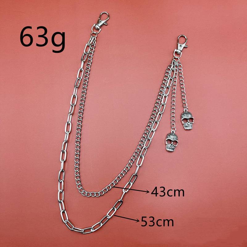 Punk Jewelry Hip Hop Double Layer Skull Pendant Trousers Chains