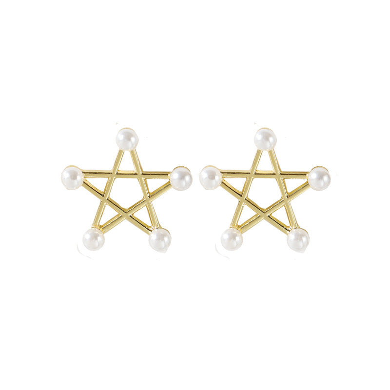 Hollow Star pearl Studs Earring