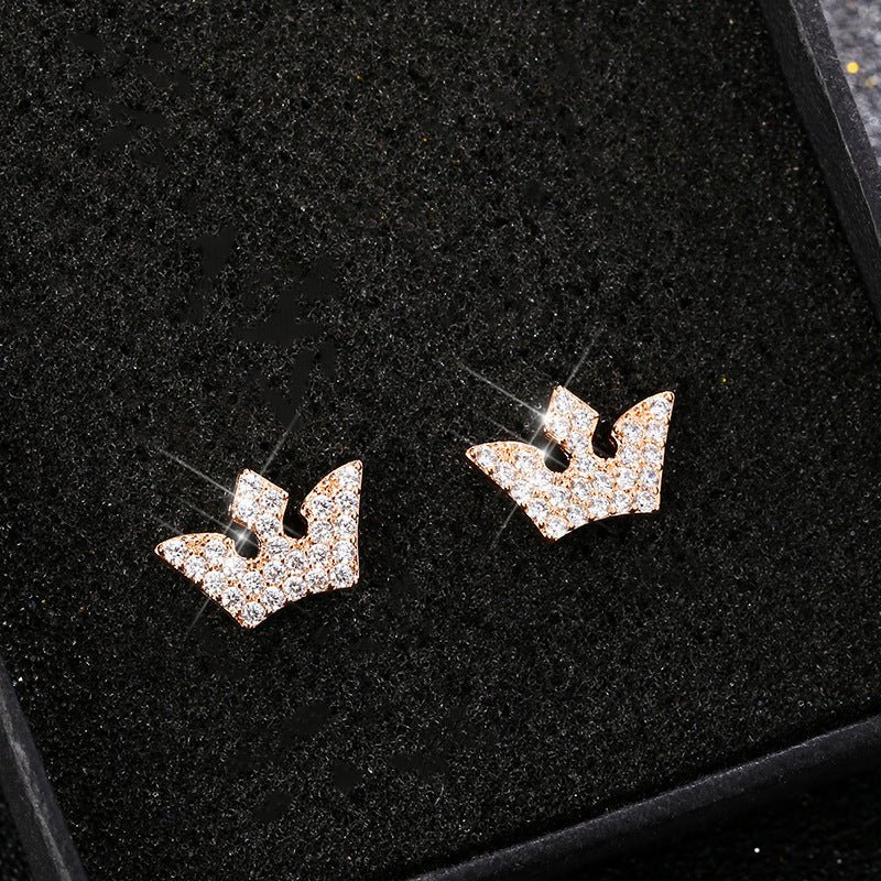 Full Rhinestone Crown Studs Earrings