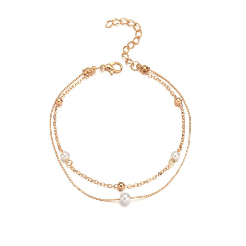 Pearl Double Layer Chain Anklet Jewelry