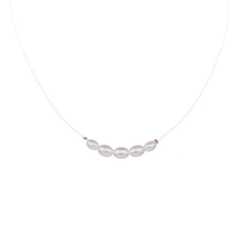 Oval Glass Pearl Chain Necklace