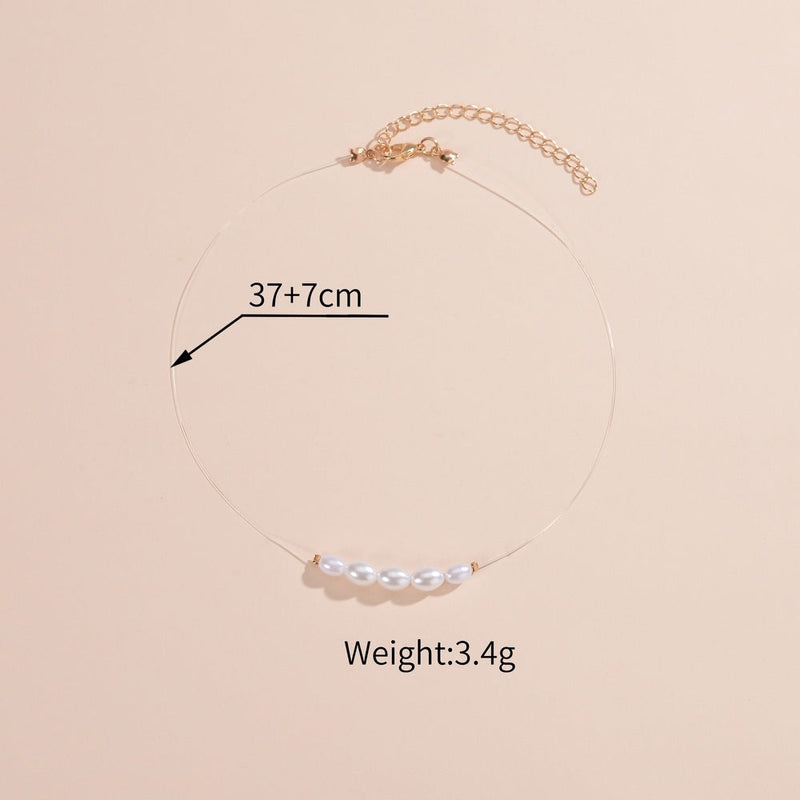 Oval Glass Pearl Chain Necklace