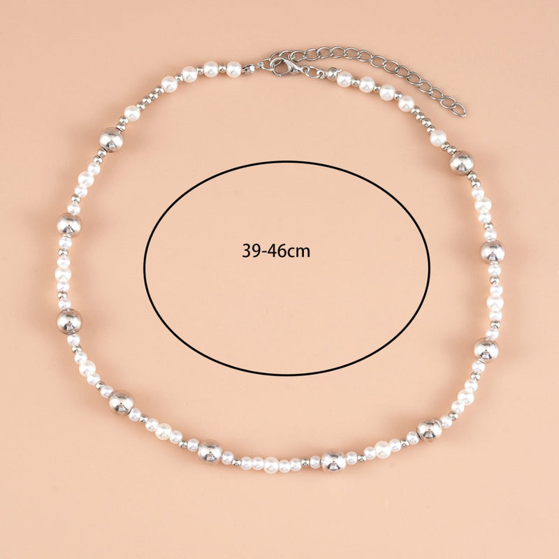 Silver Bead Pearl Beaded Choker Necklaces
