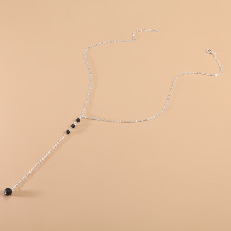 Nature Bead Lava Stone Long Pendant Necklace