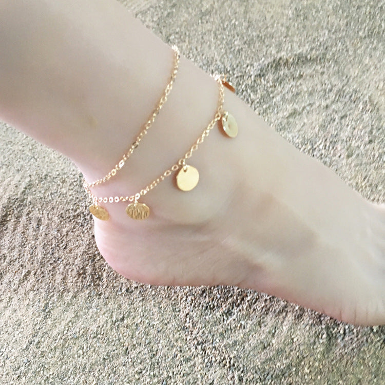 Women Summer Fashion Disc Coin Pendant Ankle Chain Foot Jewelry