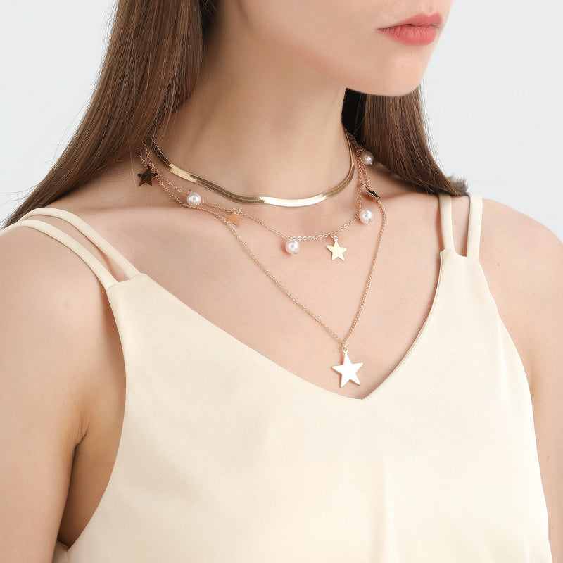 Layer Blade Chain Star Fashion Beaded Necklaces
