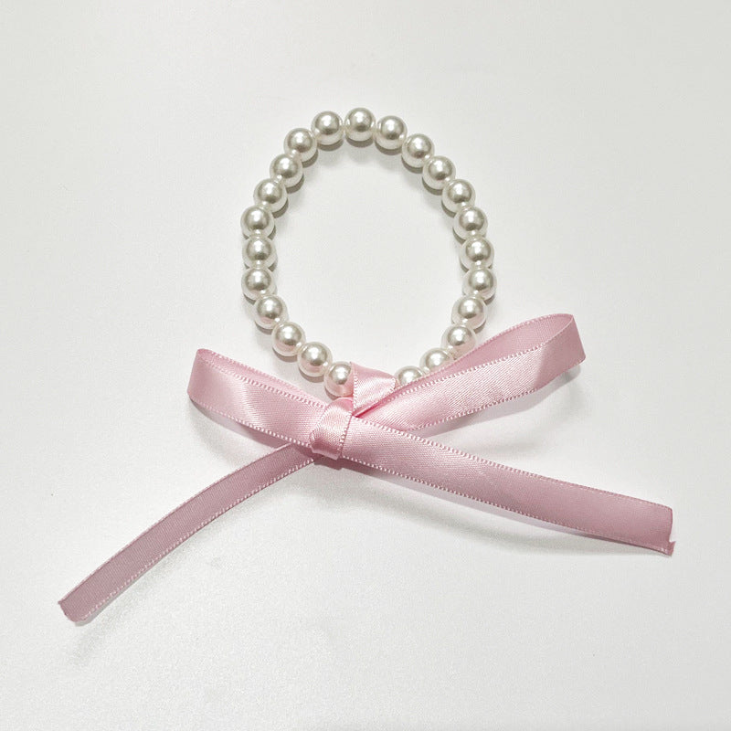 White Imitation Pearl Choker Necklace Women Long Black Ribbon