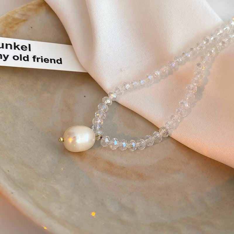 Crystal Bead Pearl Pendant Necklace