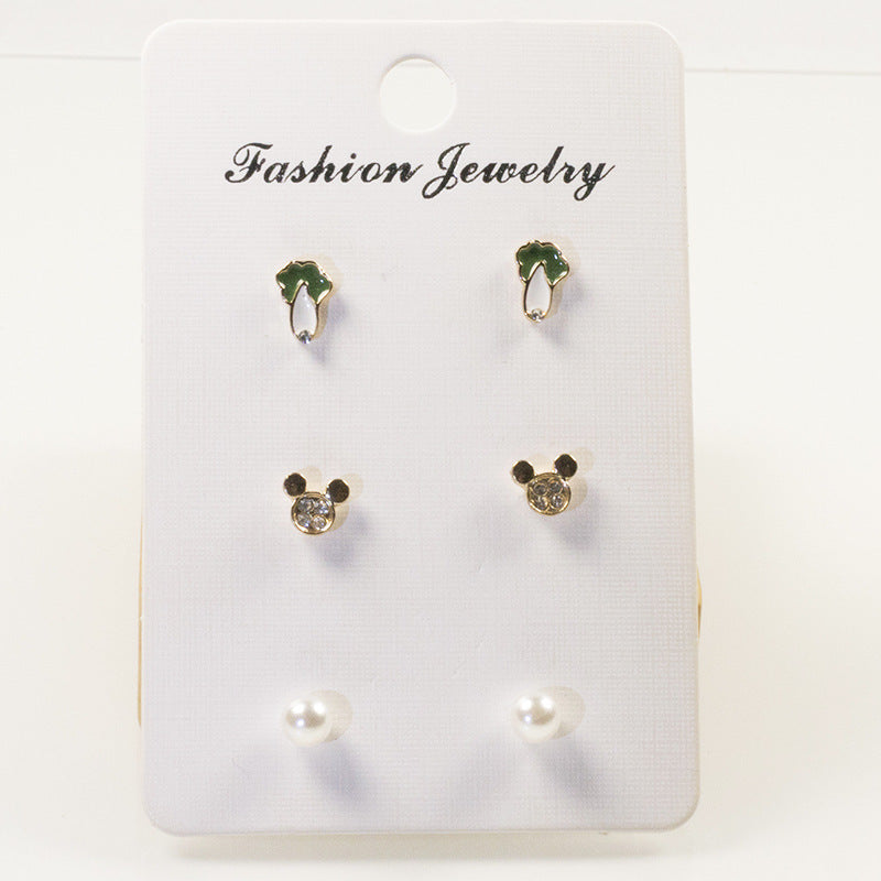 Cute bear cabbage stud earrings set