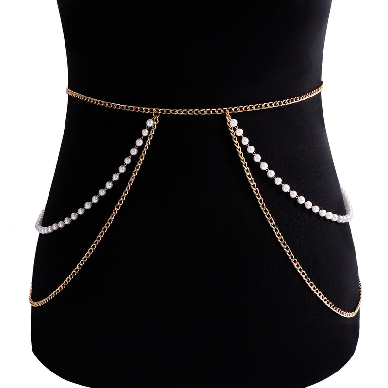 Sexy Body Jewelry Pearl Waist Chain for Women